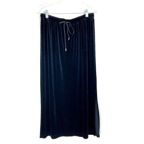 Sag Harbor Velour Velvet Maxi Skirt Size M Black Side Slit Holidays - Picture 1 of 7